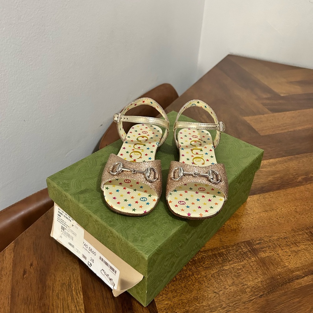 Gucci Kids Glittery Gold Sandals Size 27 EU